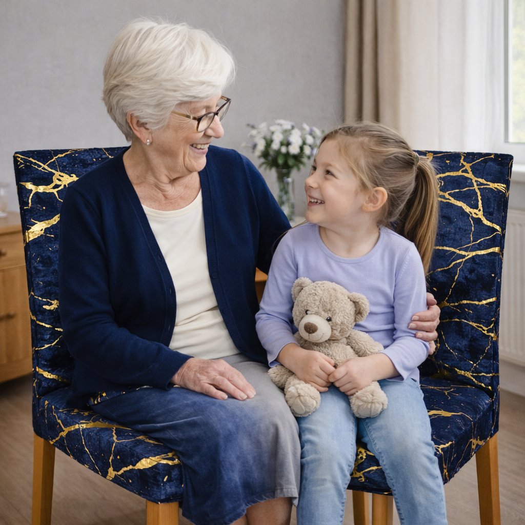 POKROWCE NA KRZESŁA 6 SZT. GRANATOWE I ZŁOTE MARMUROWE ELASTYCZNE UNIWERSALNE WELUROWE