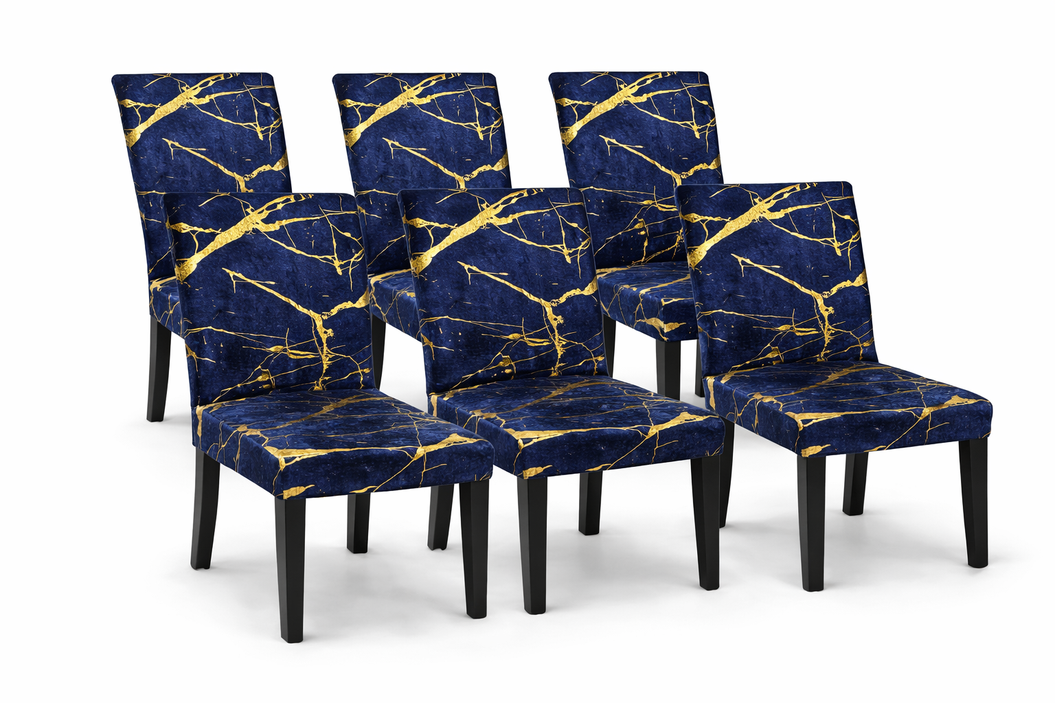 CHAIR COVERS 6 PCS NAVY BLUE AND GOLD MARBLE FLEXIBLE UNIVERSAL VELVET