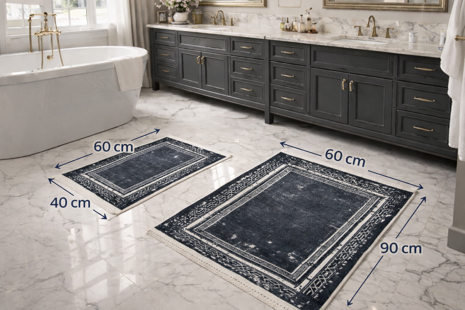 Dywanik łazienkowy 2 sztuki, antypoślizgowy, 90x60 cm i 60x40 cm