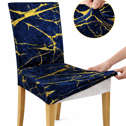 Pokrowce na krzesła Marble 6 sztuk granatowo-złote