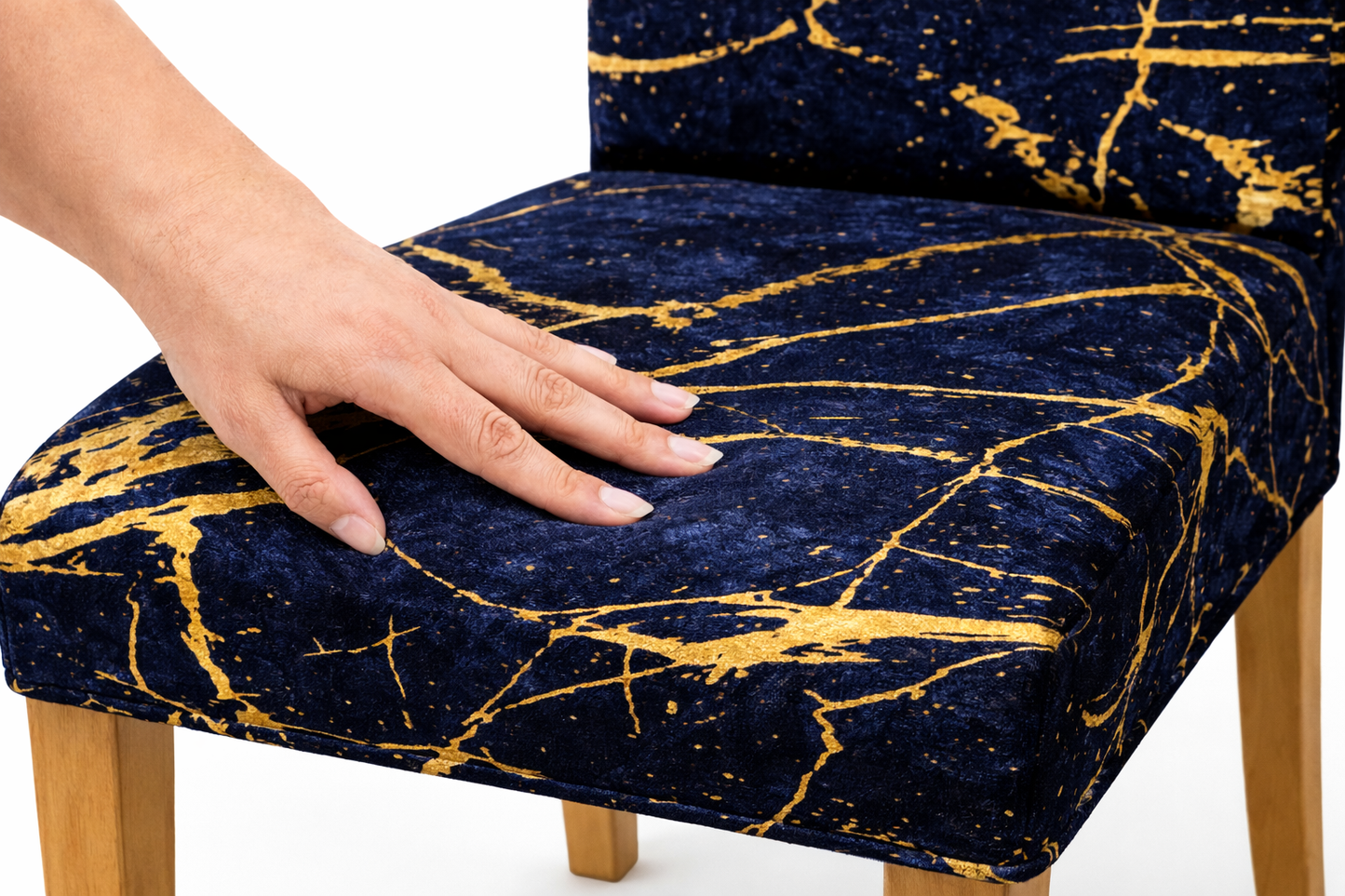Pokrowce na krzesła Marble 6 sztuk granatowo-złote