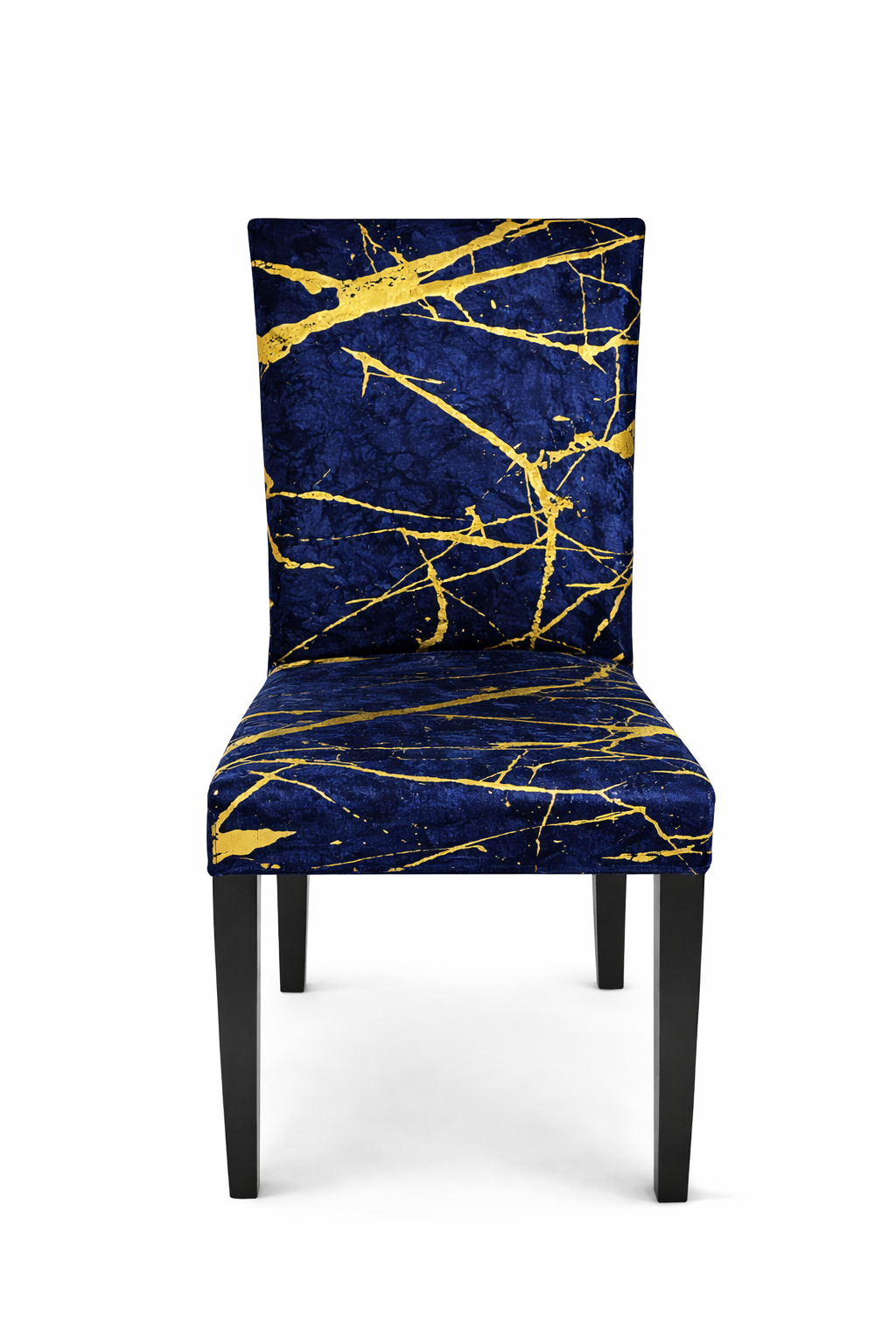 Pokrowce na krzesła Marble 6 sztuk granatowo-złote
