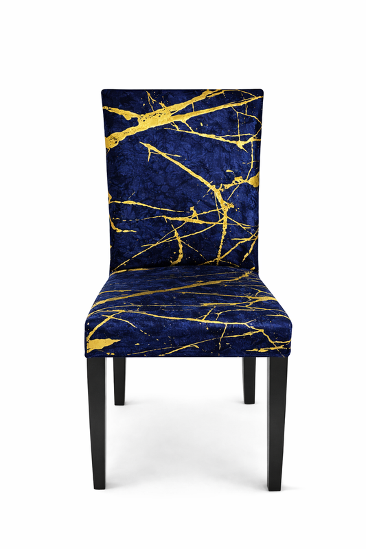 Pokrowce na krzesła Marble 6 sztuk granatowo-złote