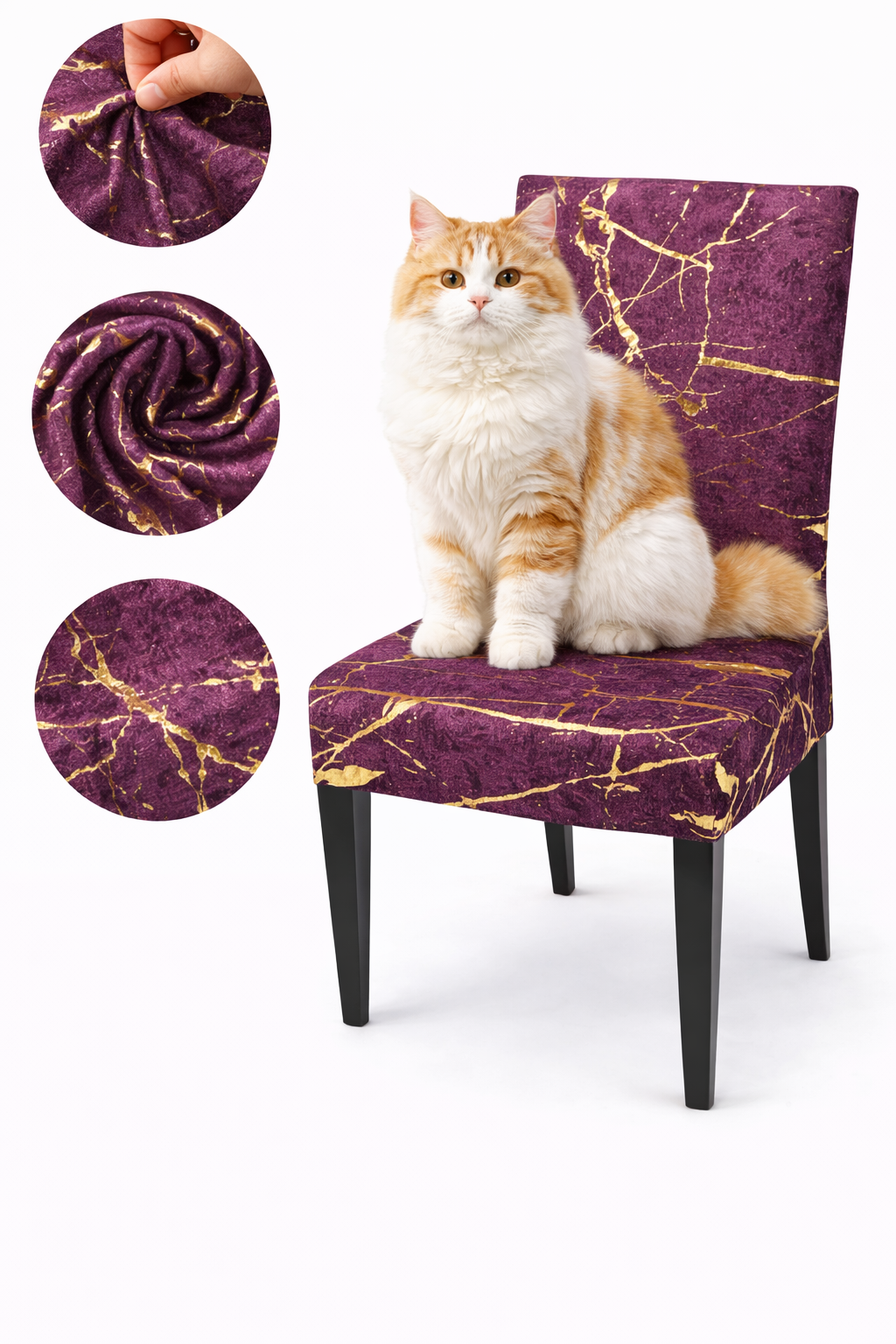 CHAIR COVERS 6 PCS PURPLE AND GOLD MARBLE FLEXIBLE UNIVERSALVELVET