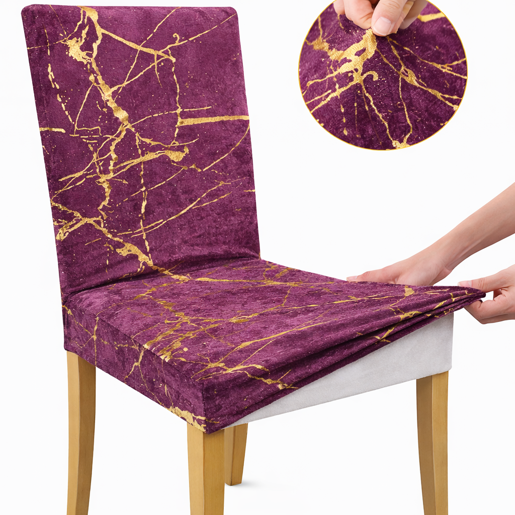 CHAIR COVERS 6 PCS PURPLE AND GOLD MARBLE FLEXIBLE UNIVERSALVELVET