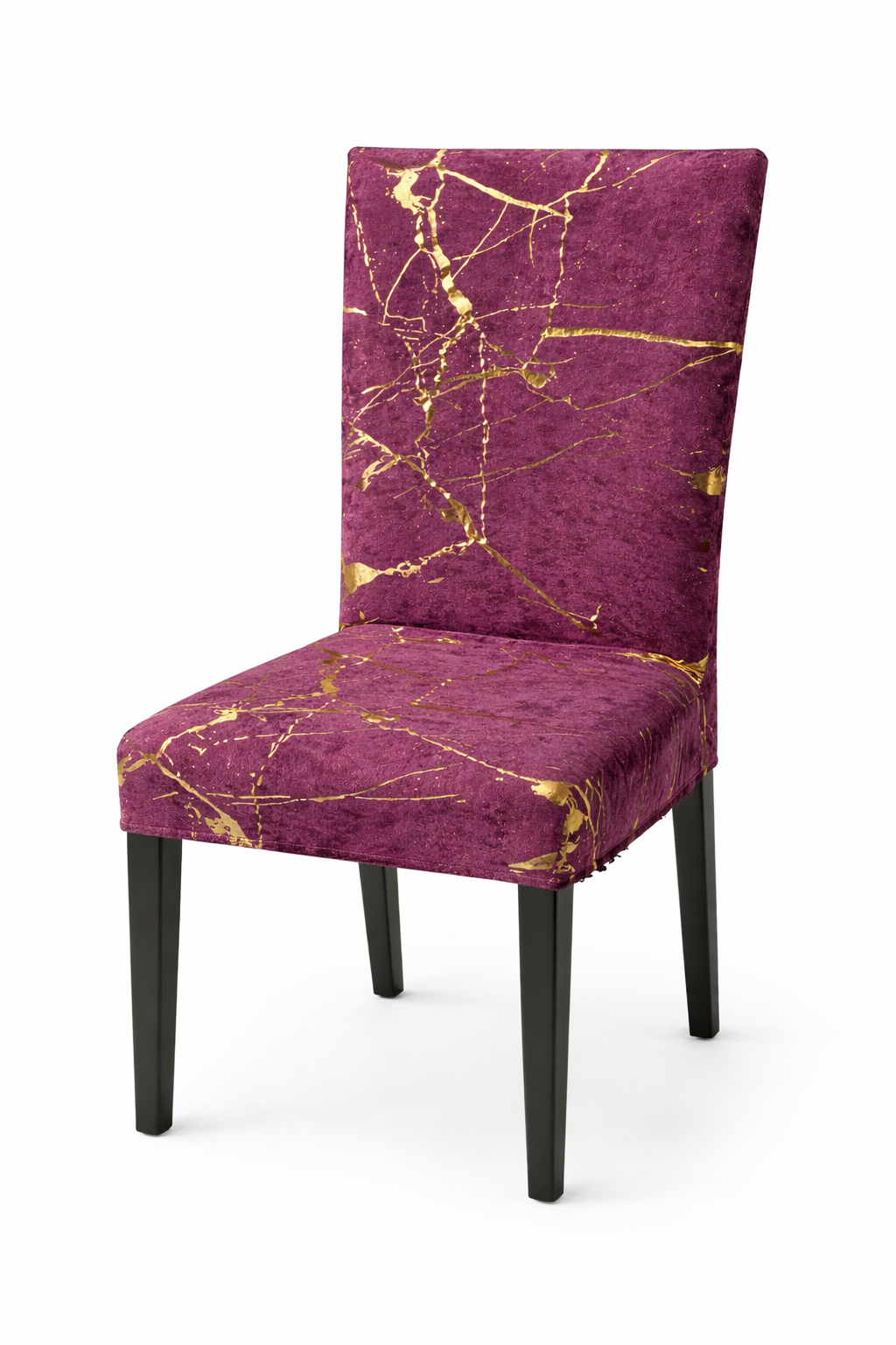 POKROWCE NA KRZESŁA 6 SZT. FIOLETOWE I ZŁOTE MARMUROWE ELASTYCZNE UNIWERSALNE WELUROWE