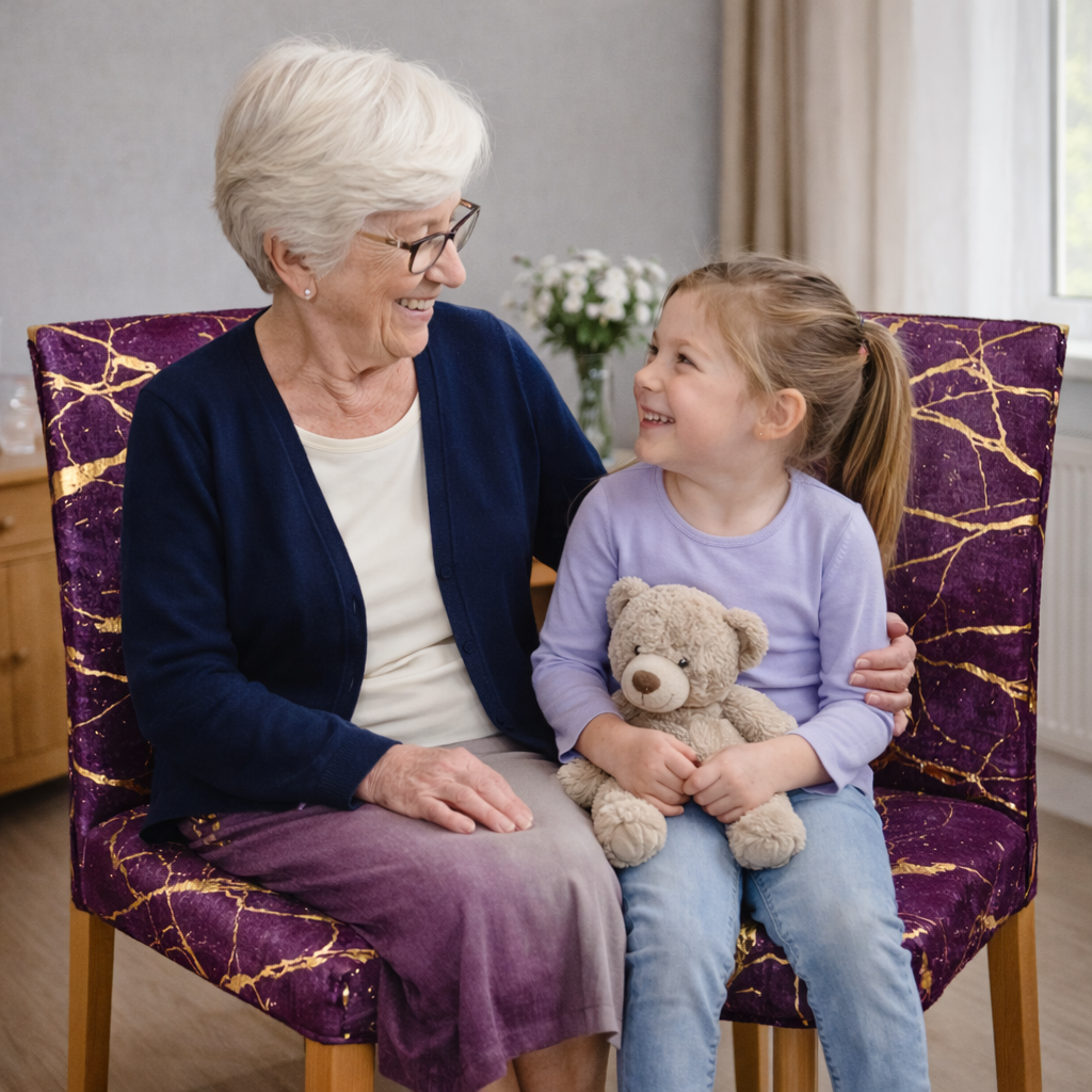 POKROWCE NA KRZESŁA 6 SZT. FIOLETOWE I ZŁOTE MARMUROWE ELASTYCZNE UNIWERSALNE WELUROWE