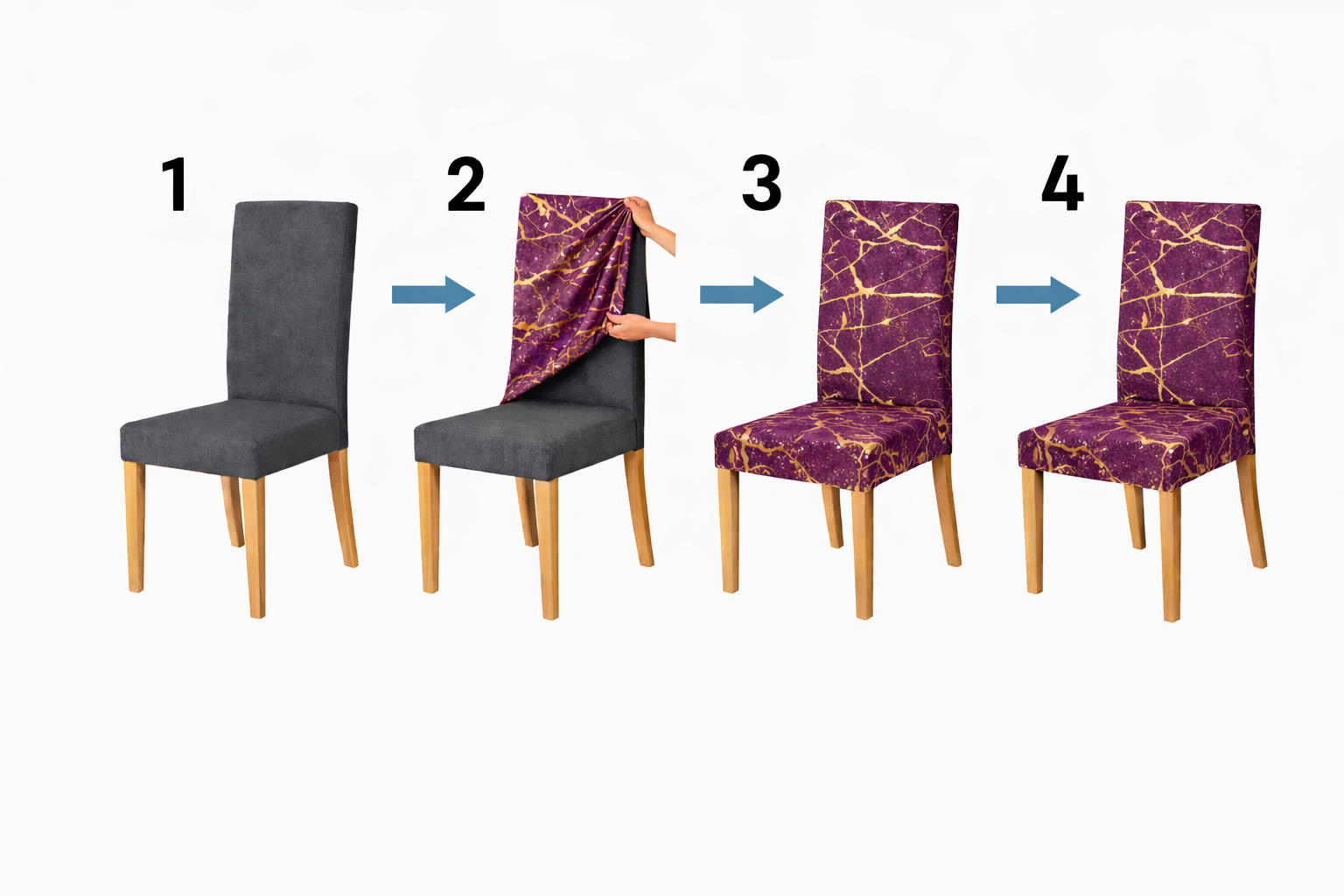 POKROWCE NA KRZESŁA 6 SZT. FIOLETOWE I ZŁOTE MARMUROWE ELASTYCZNE UNIWERSALNE WELUROWE