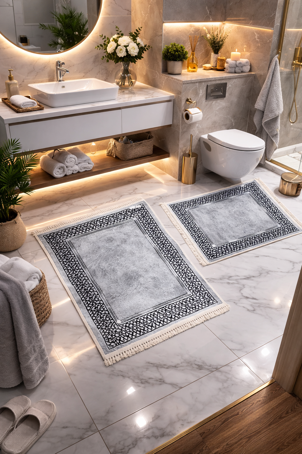 Dywanik łazienkowy 2 sztuki, antypoślizgowy, 90x60 cm i 60x40 cm