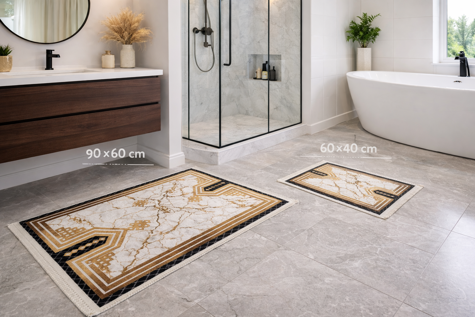 Dywanik łazienkowy 2 sztuki, antypoślizgowy, 90x60 cm i 60x40 cm