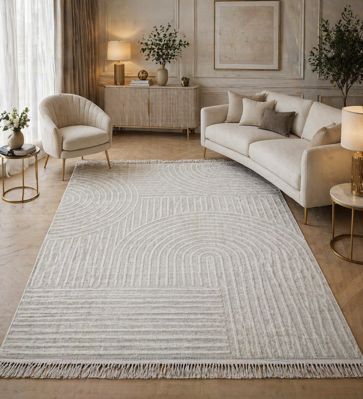 Kremowy dywan 160×200 cm – Antypoślizgowy, podkład z gąbki 3,5 mm