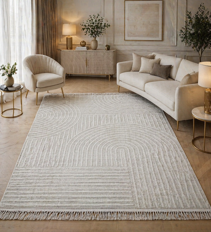 Kremowy dywan 160×200 cm – Antypoślizgowy, podkład z gąbki 3,5 mm