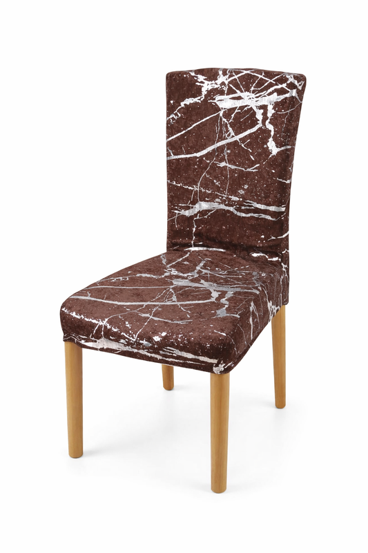 Marmurowe pokrowce na krzesła 6 sztuk brązowo-srebrne