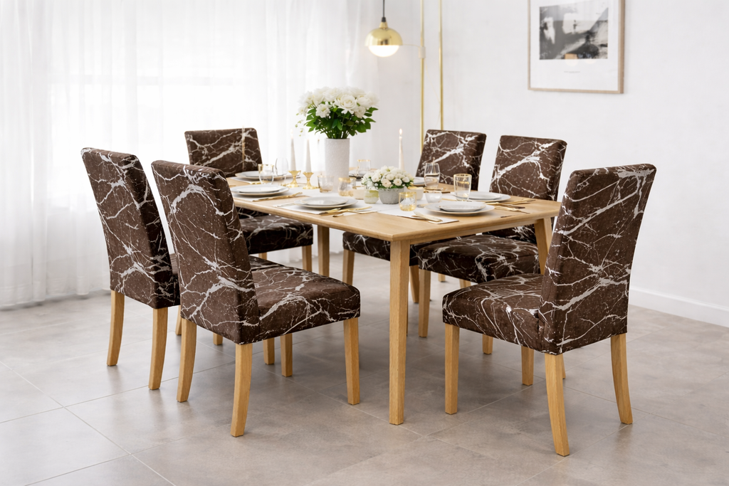 POKROWCE NA KRZESŁA 6 SZT. CZARNO-BIAŁE MARMUROWE ELASTYCZNE UNIWERSALNE WELUROWE