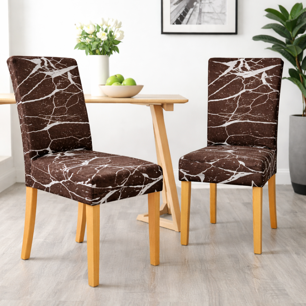 POKROWCE NA KRZESŁA 6 SZT. CZARNO-BIAŁE MARMUROWE ELASTYCZNE UNIWERSALNE WELUROWE