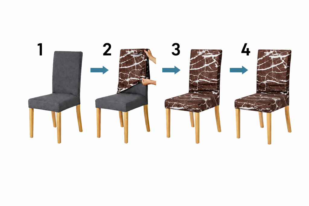 POKROWCE NA KRZESŁA 6 SZT. CZARNO-BIAŁE MARMUROWE ELASTYCZNE UNIWERSALNE WELUROWE