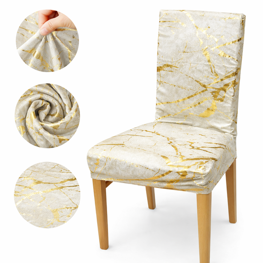 Marmurowe pokrowce na krzesła, 6 sztuk, kremowo-złote