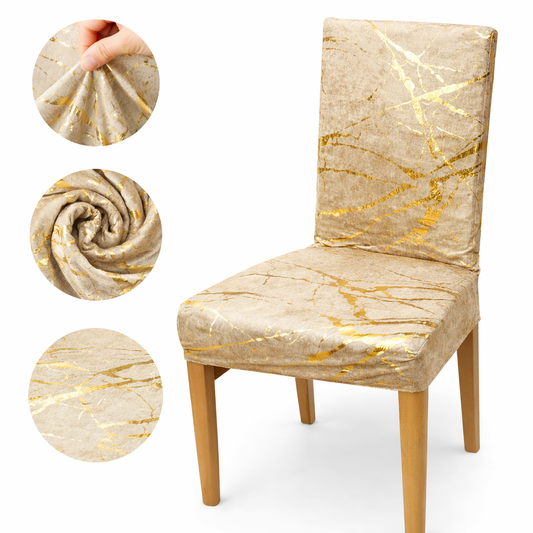 Pokrowce na Krzesła Marmurowe 6 Sztuk Cappuccino & Złoty
