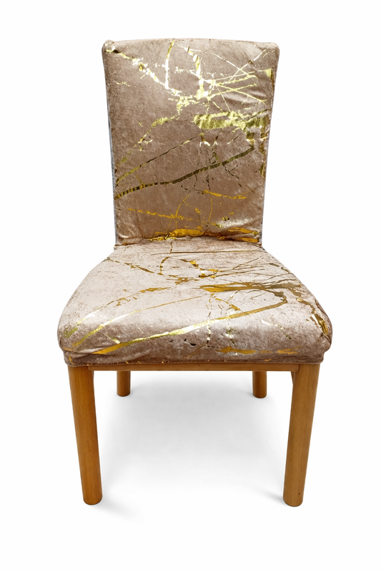 Pokrowce na Krzesła Marmurowe 6 Sztuk Cappuccino & Złoty