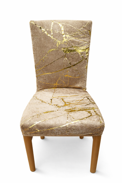 Poťahy na stoličky Marble 6 kusov, Cappuccino a zlatá