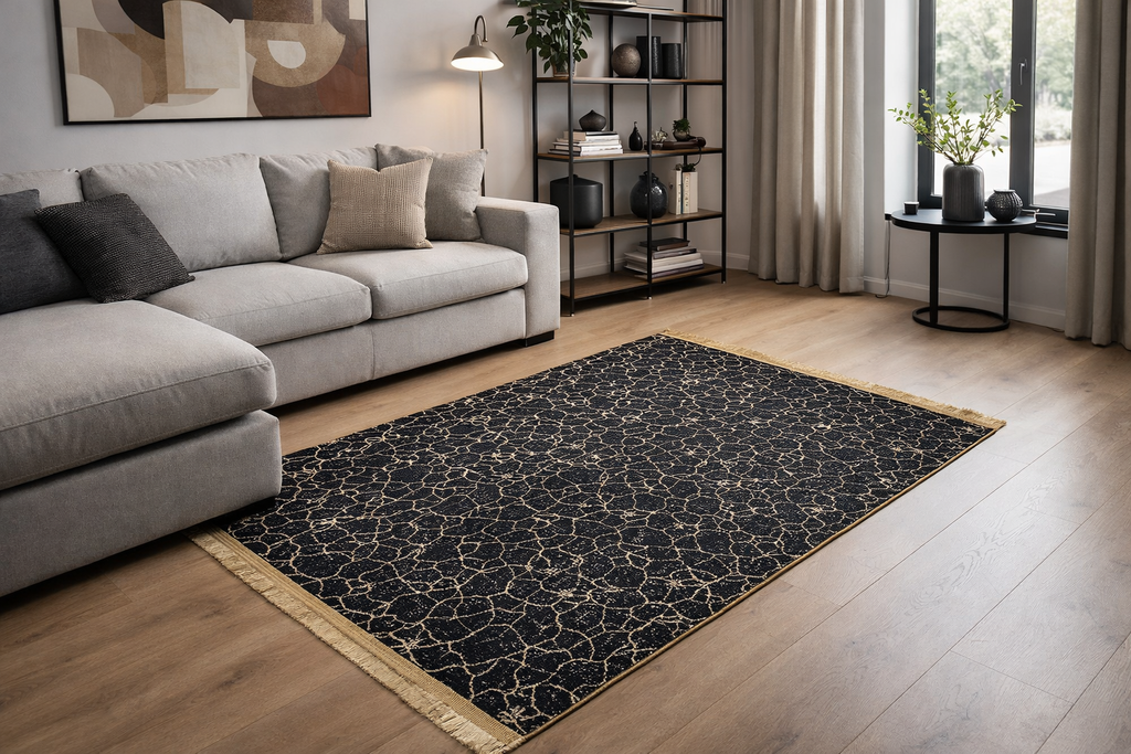80x150 cm Gold And Black Marble Pattern Rug, Non Slip,Washable,Soft Quality