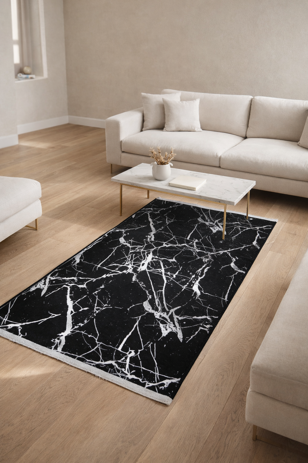 80x150 cm Silver And Black Marble Pattern Rug, Non Slip,Washable,Soft Quality