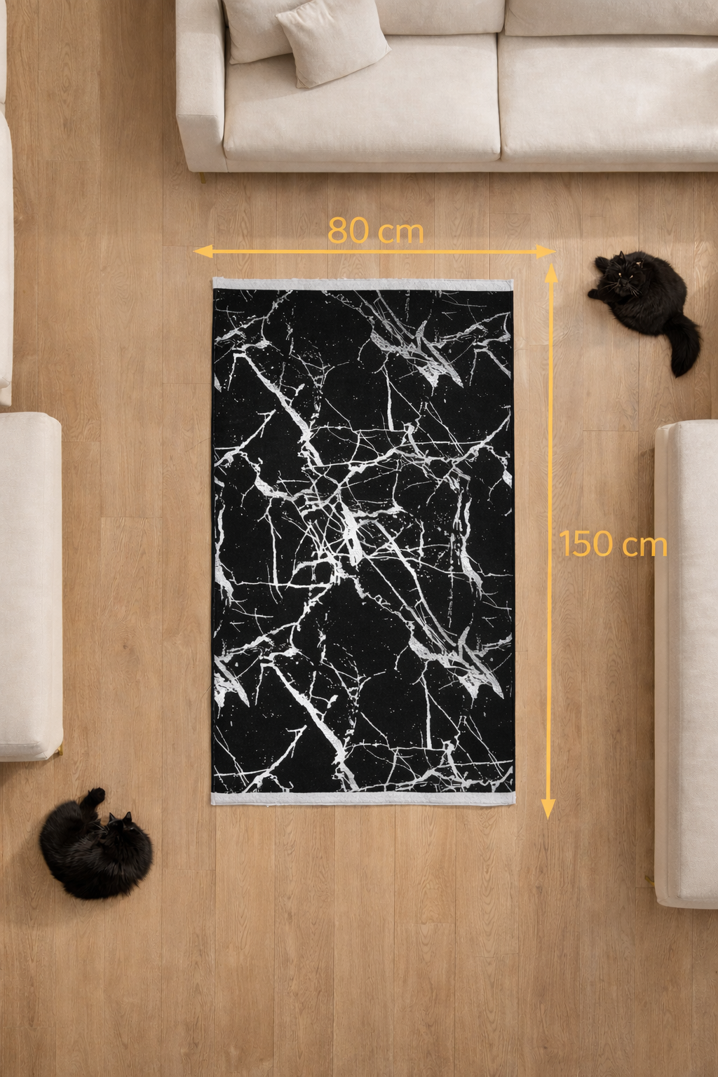 80x150 cm Silver And Black Marble Pattern Rug, Non Slip,Washable,Soft Quality