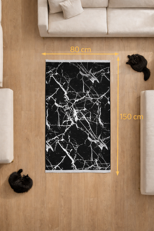 80x150 cm Silver And Black Marble Pattern Rug, Non Slip,Washable,Soft Quality