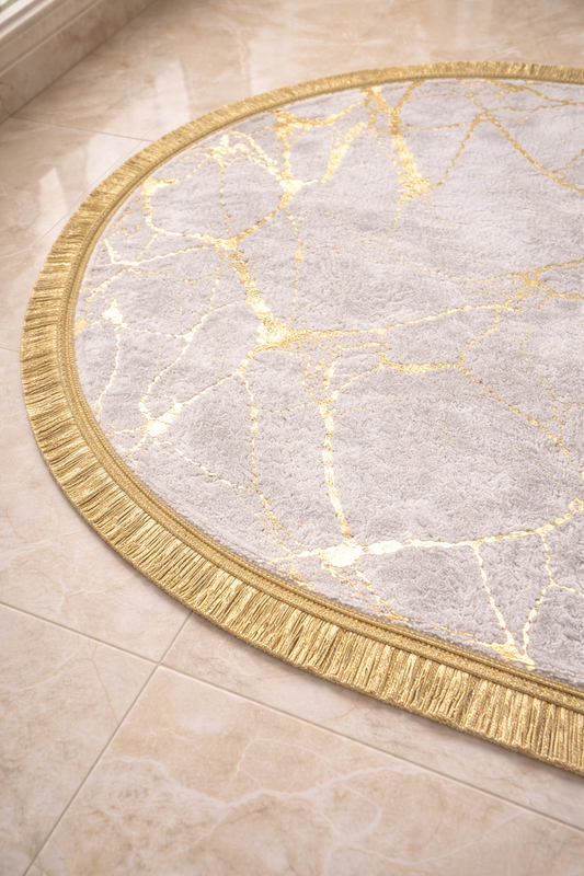 Owalne dywaniki łazienkowe/ Antypoślizgowe/ 2 sztuki/ Biało-złote