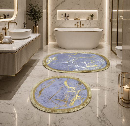 Dywaniki łazienkowe owalne/ antypoślizgowe/ 2 sztuki/ Szary & Złoty