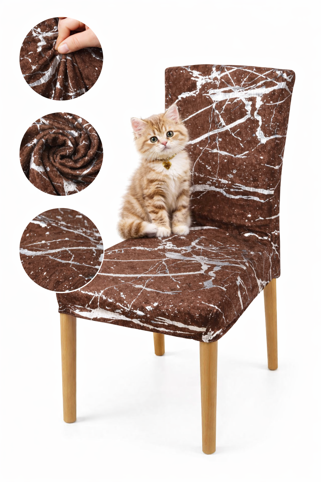 POKROWCE NA KRZESŁA 6 SZT. CZARNO-BIAŁE MARMUROWE ELASTYCZNE UNIWERSALNE WELUROWE