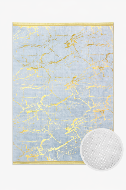 Biely a zlatý koberec so strapcami, 150x200 cm, s protišmykovou úpravou