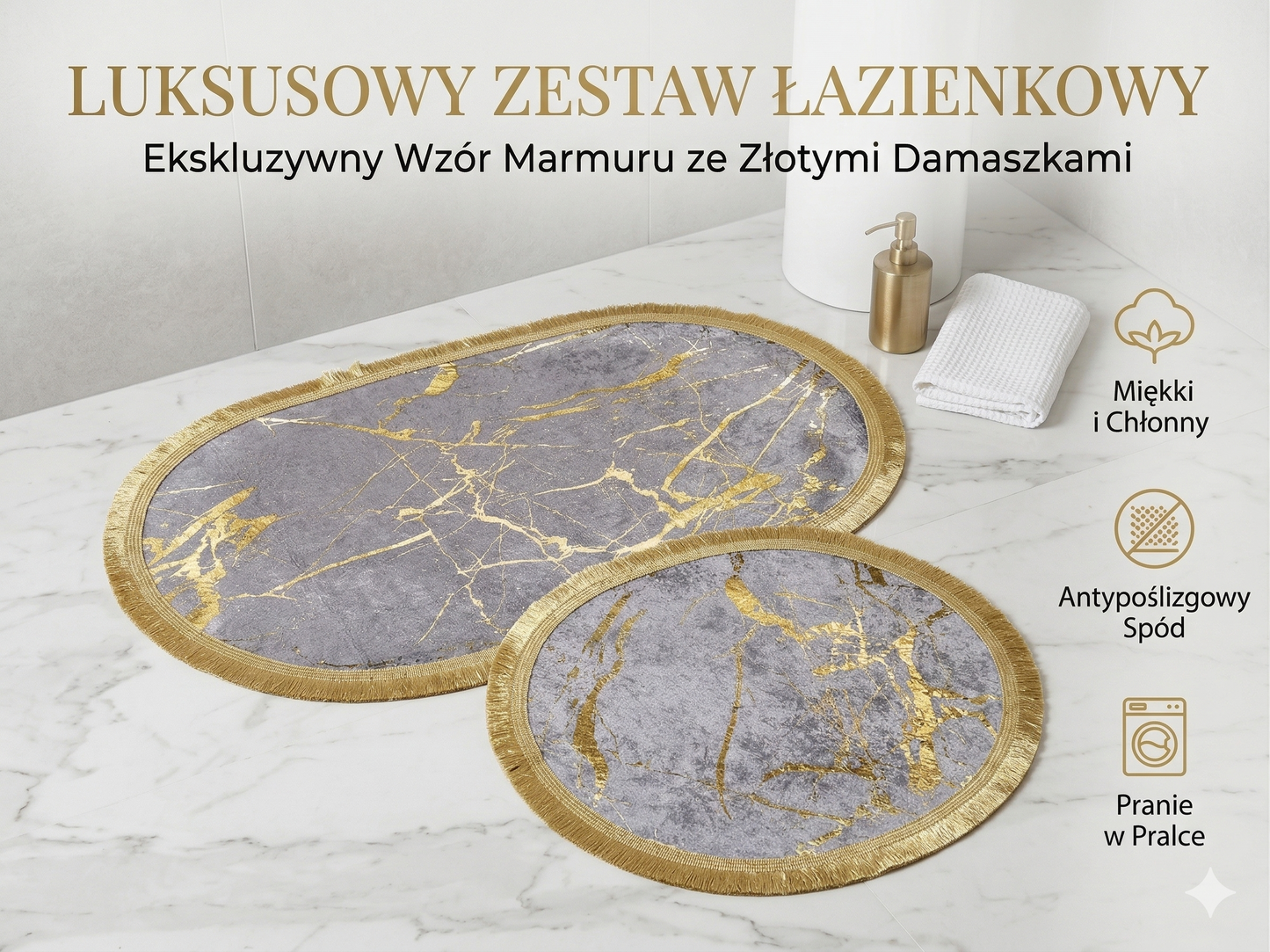 Oválne kúpeľňové predložky/ protišmykové/ 2 kusy/ sivá a zlatá