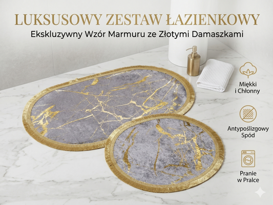 Dywaniki łazienkowe owalne/ antypoślizgowe/ 2 sztuki/ Szary & Złoty