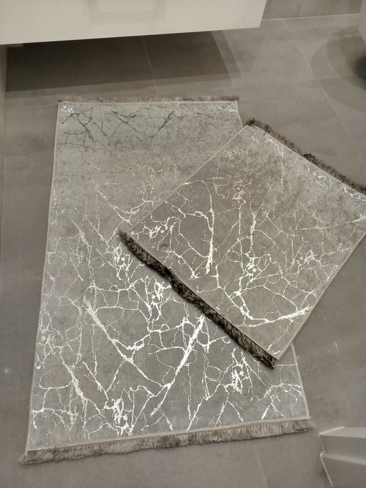 Dywaniki łazienkowe antypoślizgowe 2 szt.szaro-srebrne,100x60 cm i 60x50 cm