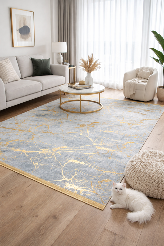 Dywan Z Frędzlami W Kolorze Biały & Złoty, 150x200 cm, z Antypoślizgową Podstawą