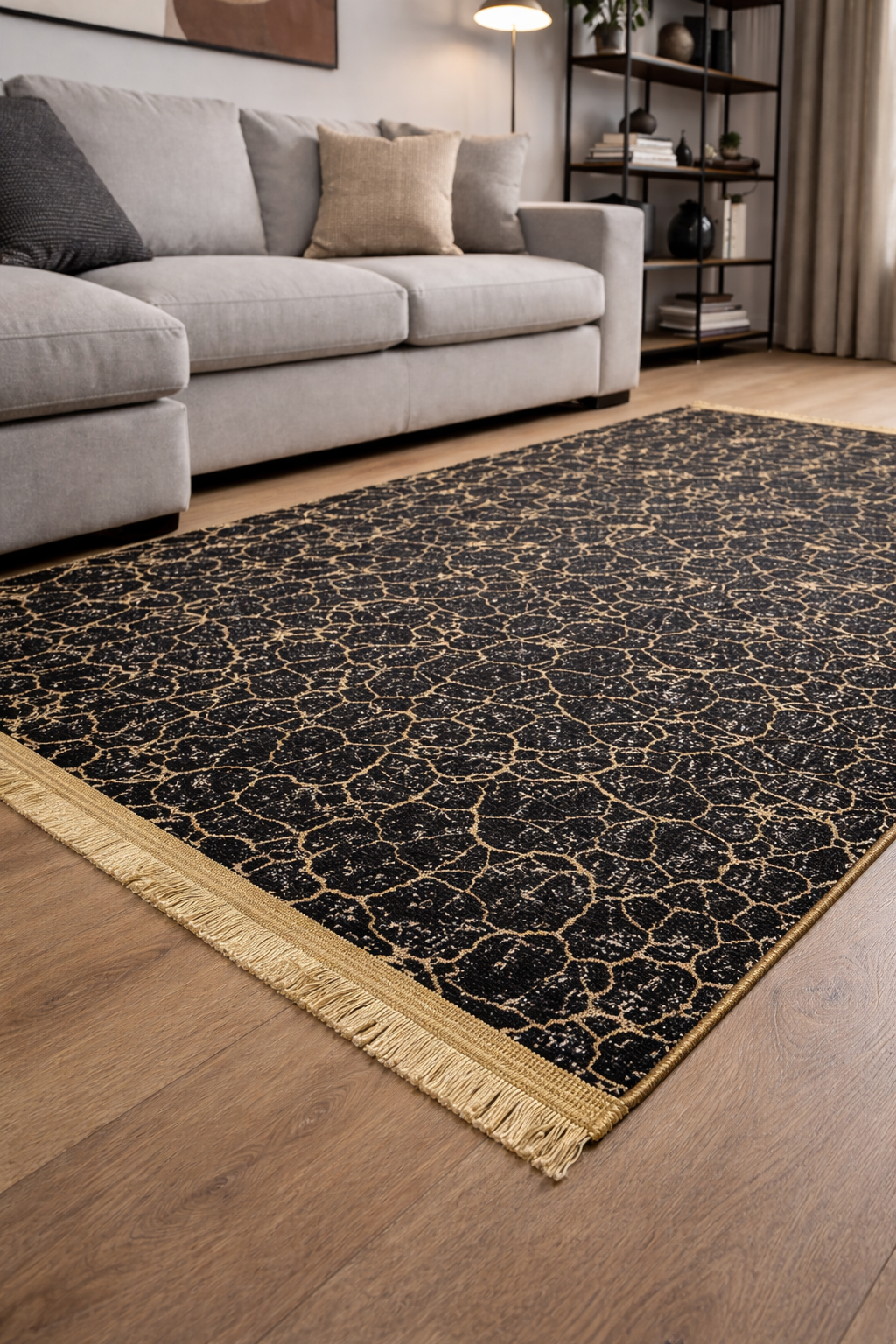 80x150 cm Gold And Black Marble Pattern Rug, Non Slip,Washable,Soft Quality