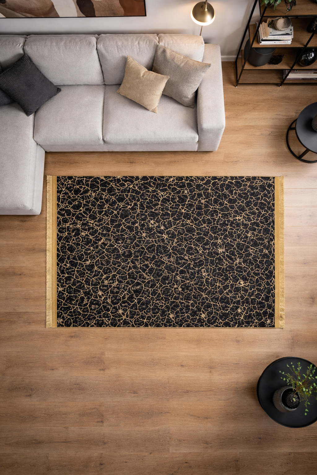 80x150 cm Gold And Black Marble Pattern Rug, Non Slip,Washable,Soft Quality