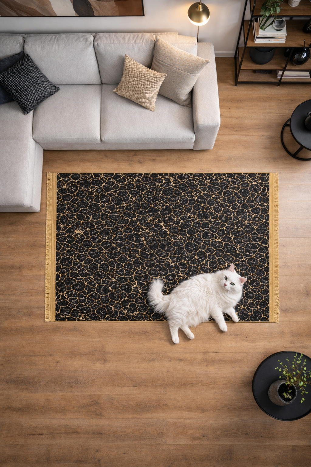 80x150 cm Gold And Black Marble Pattern Rug, Non Slip,Washable,Soft Quality