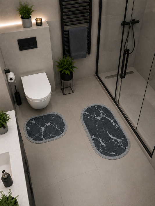 Owalne dywaniki łazienkowe/ Antypoślizgowe/ 2 sztuki/ Antracyt i Srebro