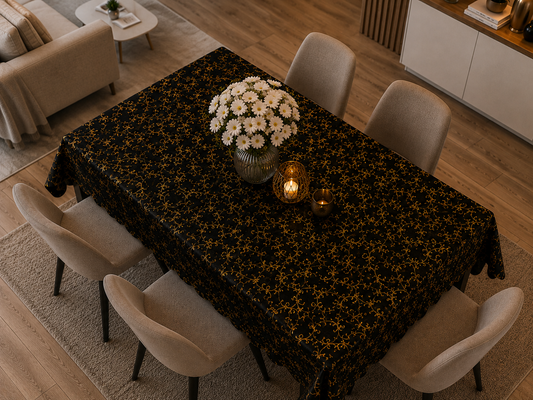 Obrus 150 × 260 cm, Czarny ze złotym wzorem