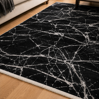 Dywan 160×230 cm – Antypoślizgowy, podstawa gąbczasta 4 mm – Czarno-srebrny