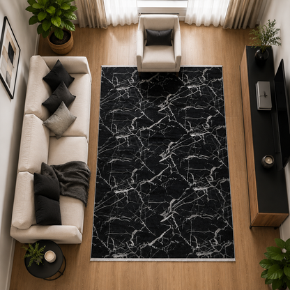 Dywan 160×230 cm – Antypoślizgowy, podstawa gąbczasta 4 mm – Czarno-srebrny