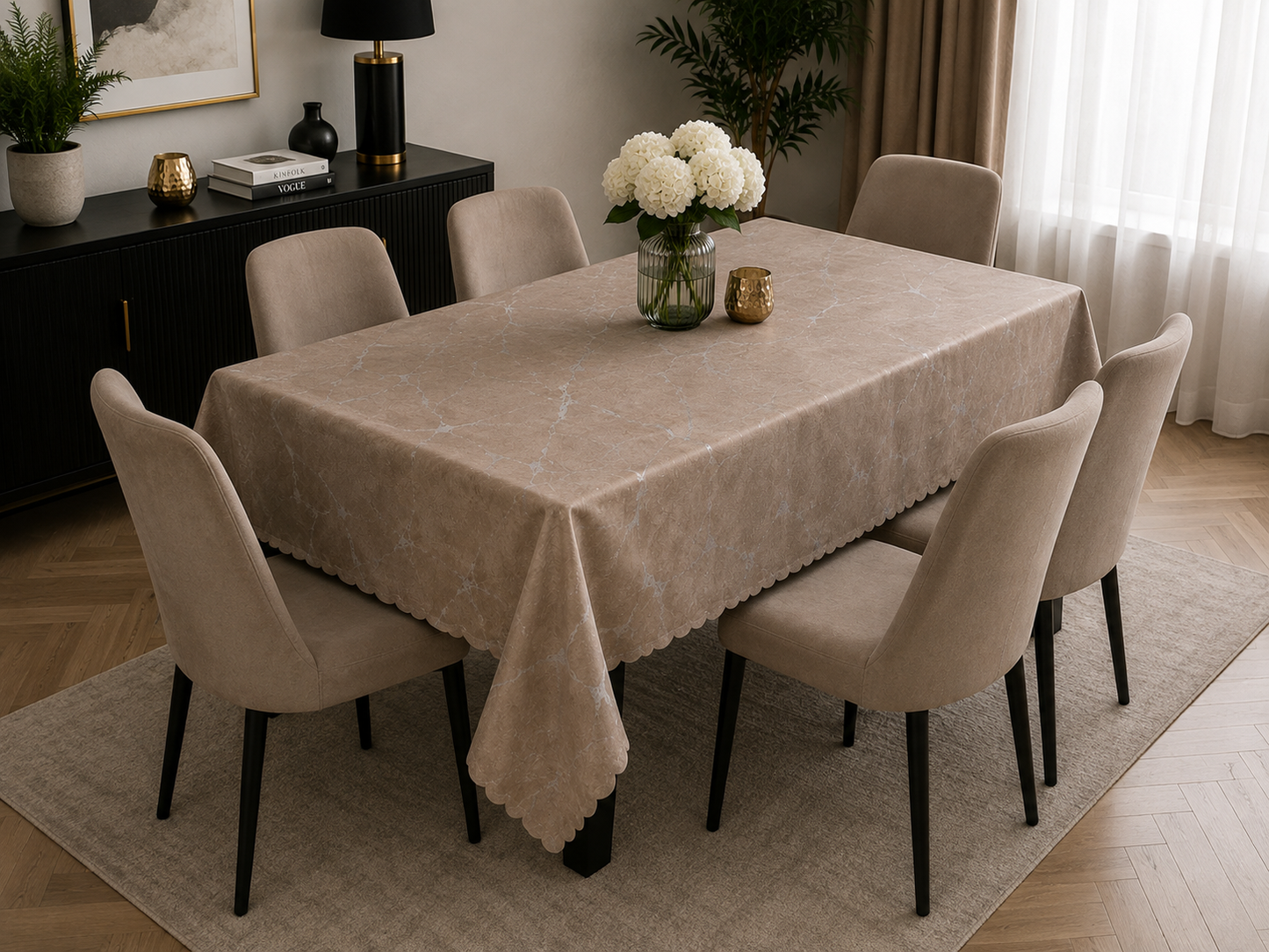Obrus 150 × 260 cm, Cappuccino ze srebrnym marmurem