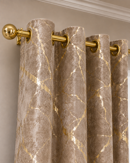 Zasłony 150 × 250 cm – 2 sztuki, Cappuccino ze złotym wzorem