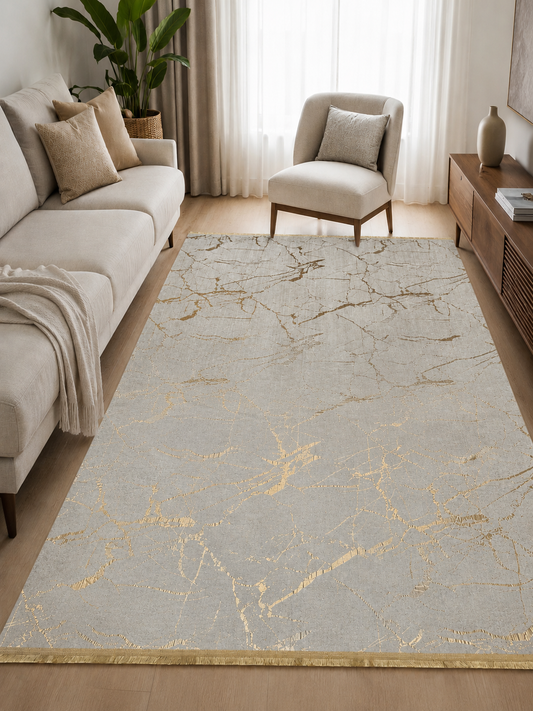 Dywan 160×230 cm – Antypoślizgowy, podstawa z gąbki 4 mm – Kremowo-Złoty