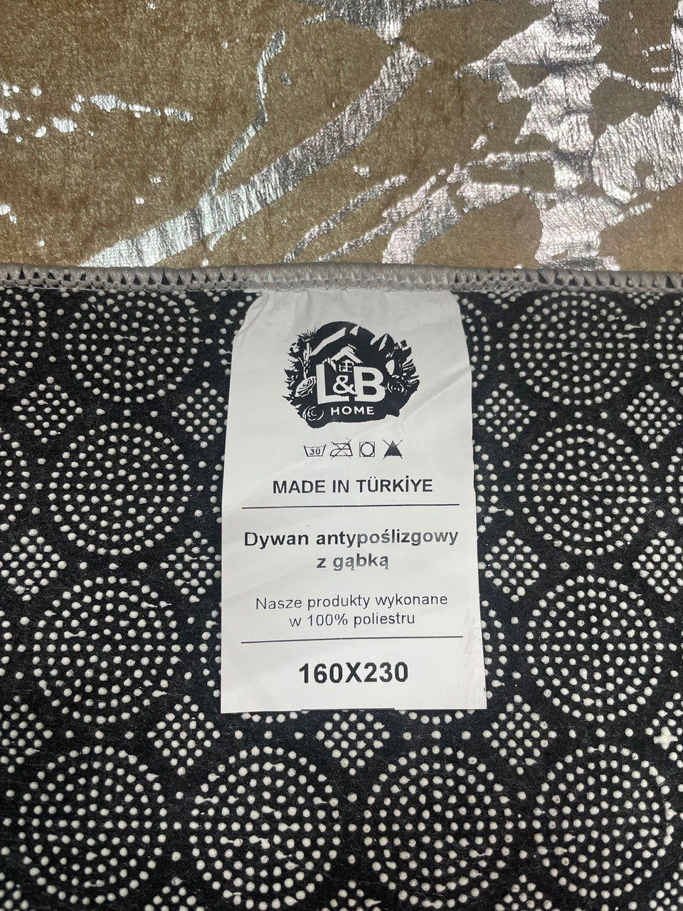 Dywan 160×230 cm – Antypoślizgowy, podstawa z gąbki 4 mm – Cappucino & Srebrne