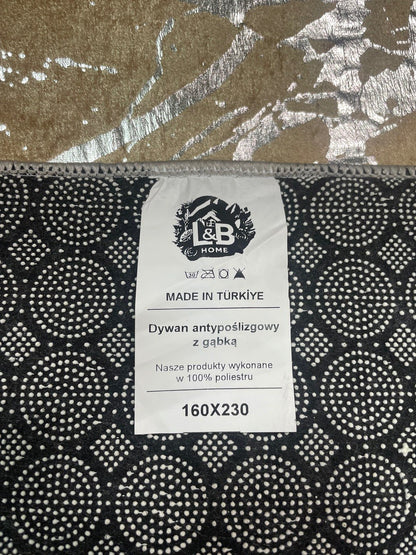 Dywan 160×230 cm – Antypoślizgowy, podstawa z gąbki 4 mm – Cappucino & Srebrne