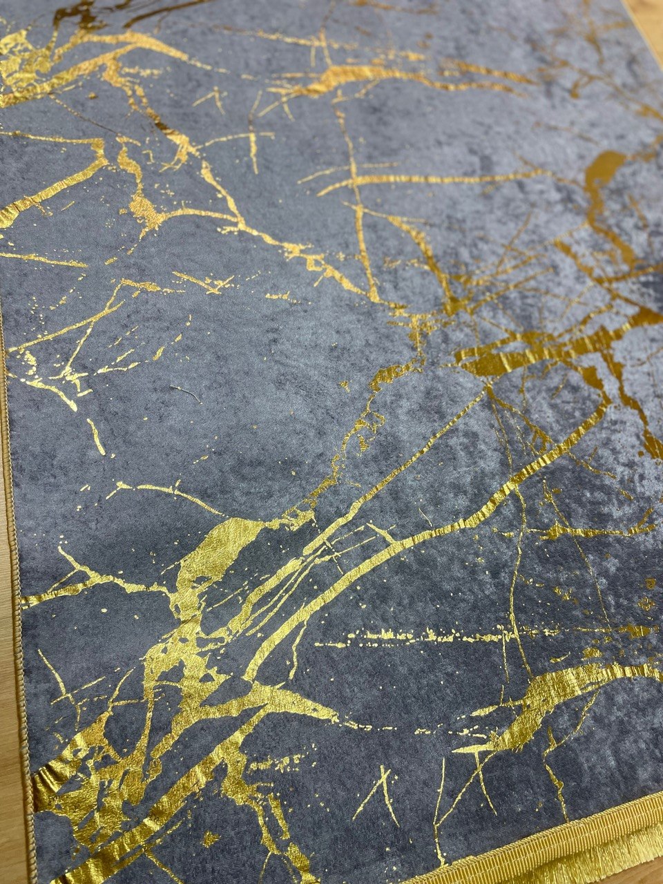 Dywan Marmurowy 80x300 cm, Antypoślizgowy, Szaro&Złoty