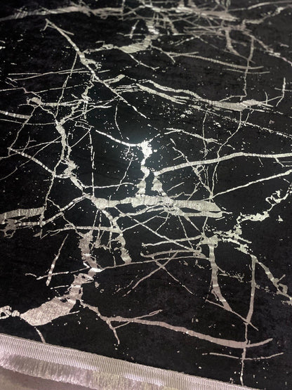 Dywan 160×230 cm – Antypoślizgowy, podstawa gąbczasta 4 mm – Czarno-srebrny